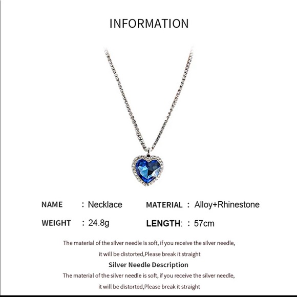 Titanic Heart Of Ocean Blue Crystal Pendant Necklace - Picture 3 of 6